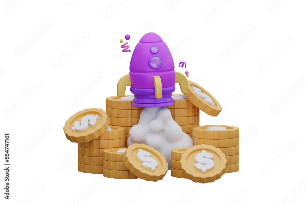 rocket coin business. 3d rendering rocket coin business. 3d rendering