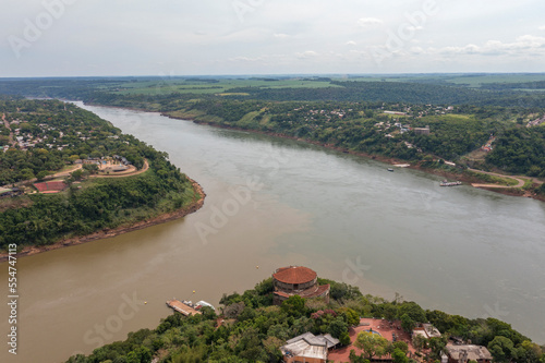 The Triple Frontier, a tri-border area between Paraguay, Argentina and Brazil. Landmark of the three borders