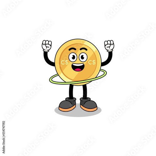 Character Illustration of canadian dollar playing hula hoop