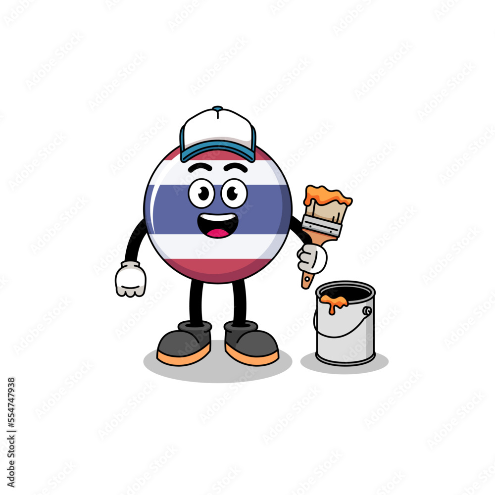 Character mascot of thailand flag as a painter