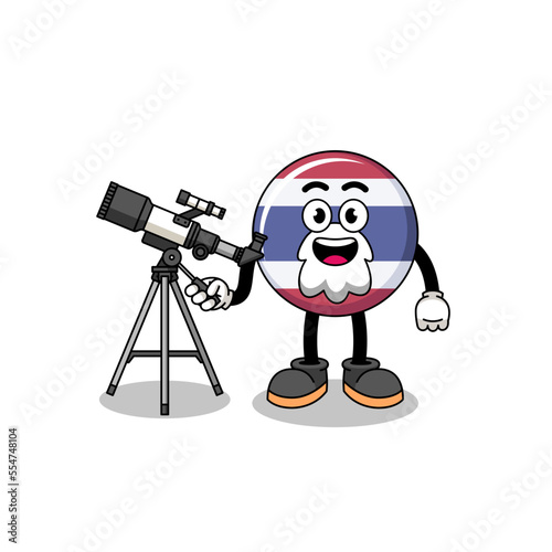 Illustration of thailand flag mascot as an astronomer