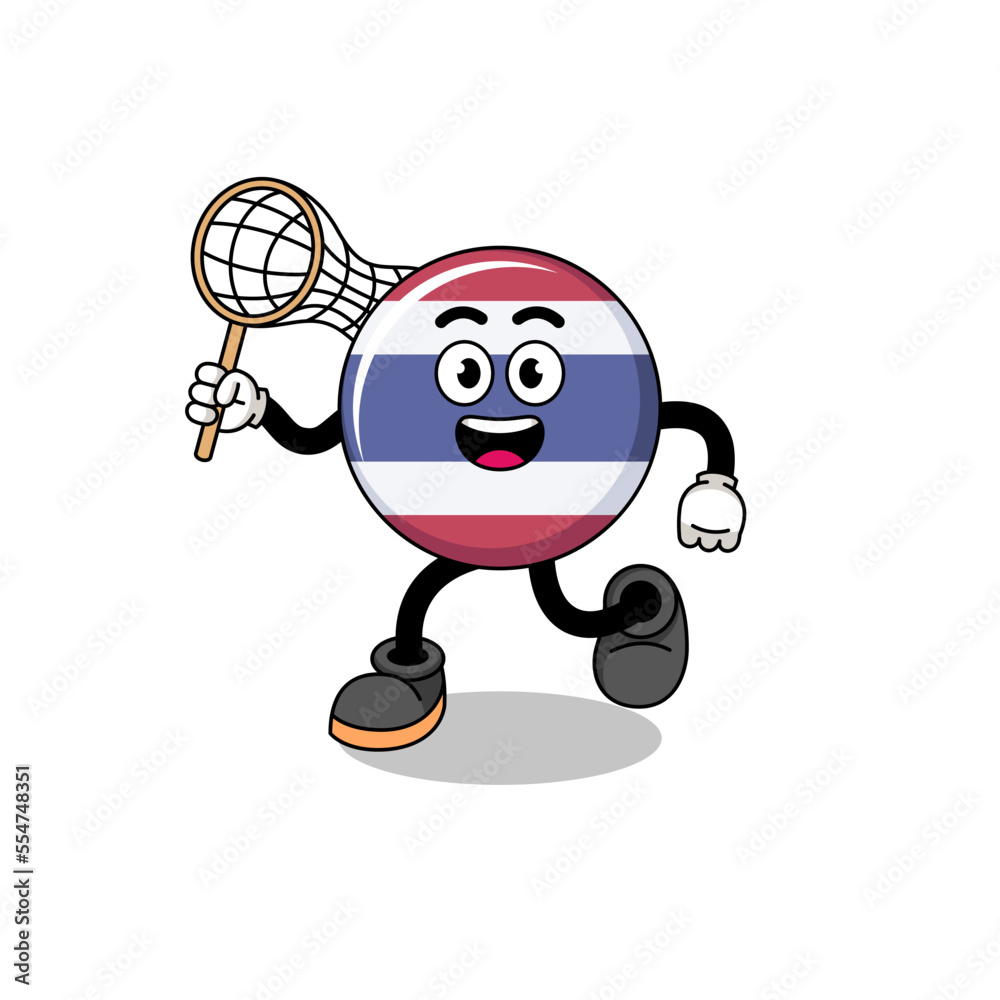 Cartoon of thailand flag catching a butterfly Cartoon of thailand flag catching a butterfly