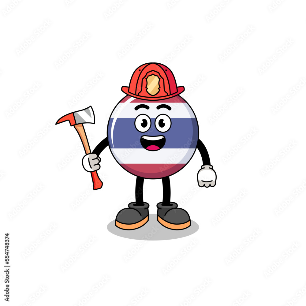 Cartoon mascot of thailand flag firefighter