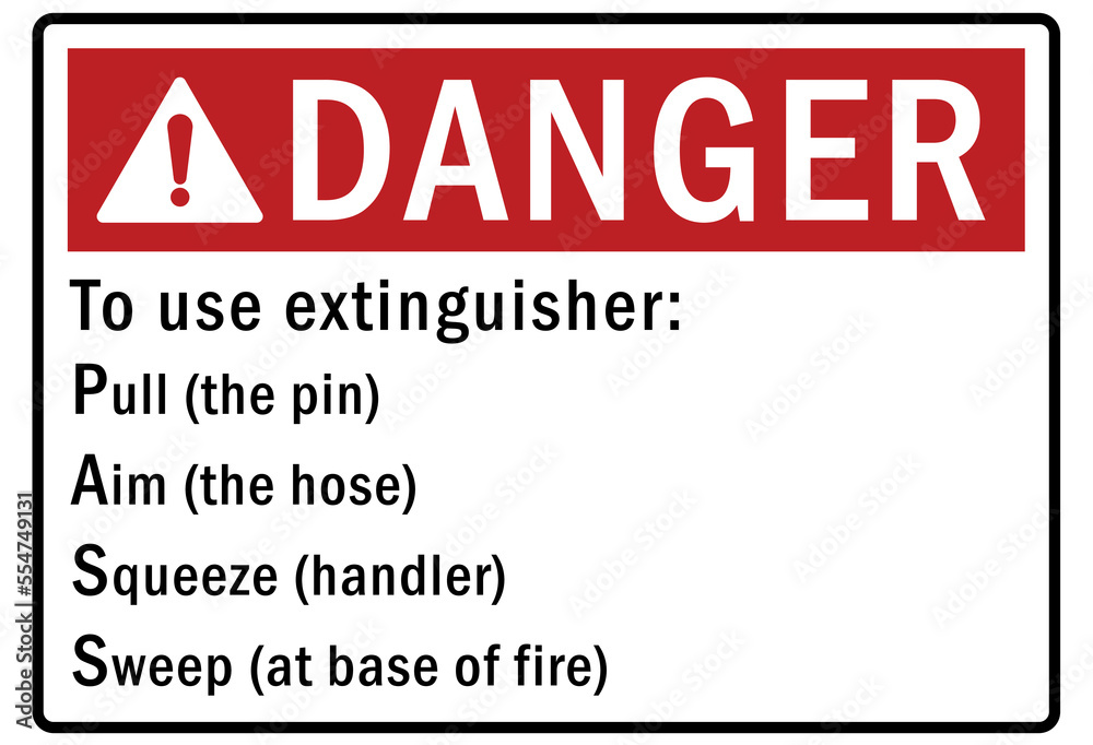 Fire hazard, fire extinguisher sign and label Fire hazard, fire extinguisher sign and label