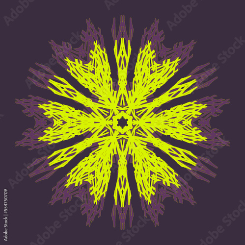Vector  mandalas in mystifying neon scheme of laika dog trail imitating aurora polaris
as result of interaction of light quantums and oxygen atoms. Separate use. An example of color scheme.