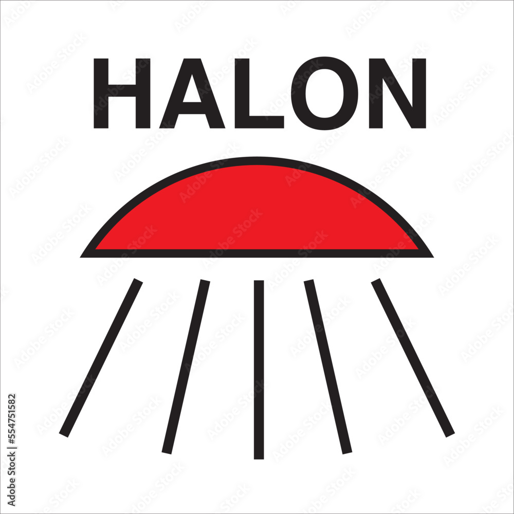 Fire control signs according to IMO Resolution Space protected by halon ...