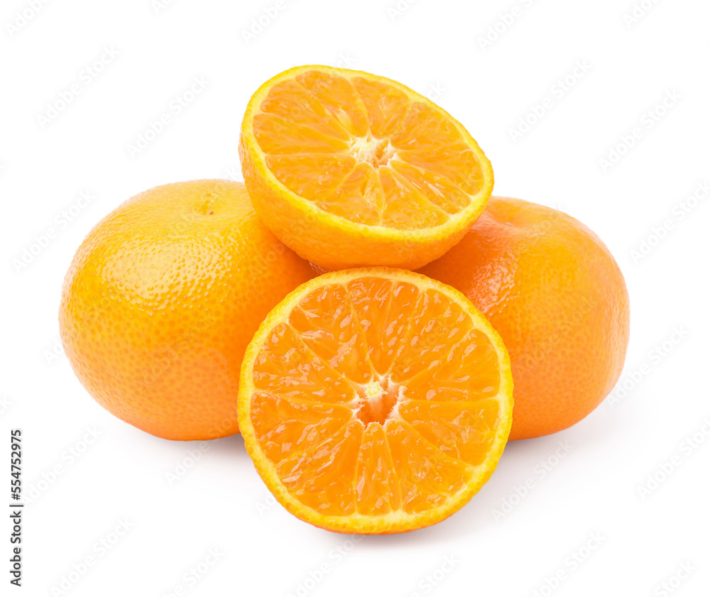 Fresh ripe juicy tangerines on white background Fresh ripe juicy tangerines on white background