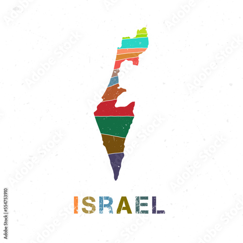 Israel map design. Shape of the country with beautiful geometric waves and grunge texture. Radiant vector illustration.