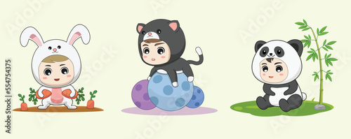 vector illustration adorable costume animal kid