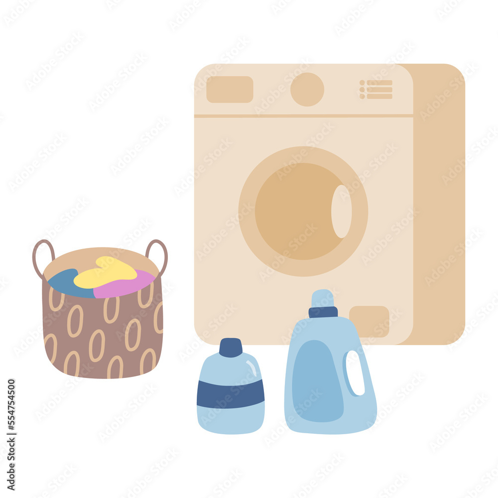 Washing machine with basket and detergents