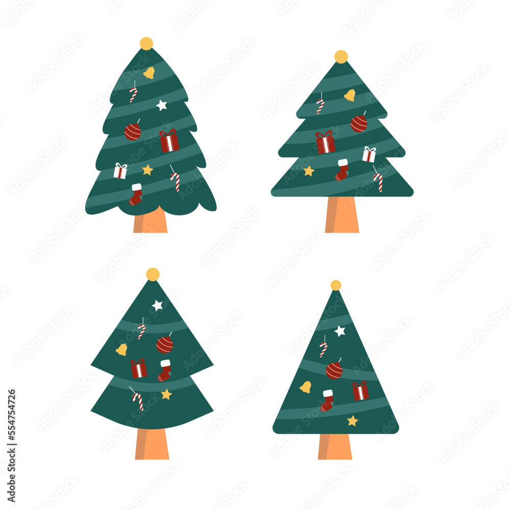 Merry Christmas tree set on white background