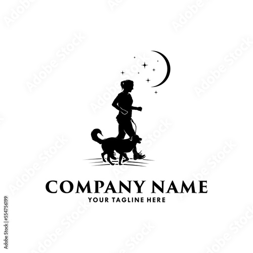 Woman and dog running leisurely Logo Design Template