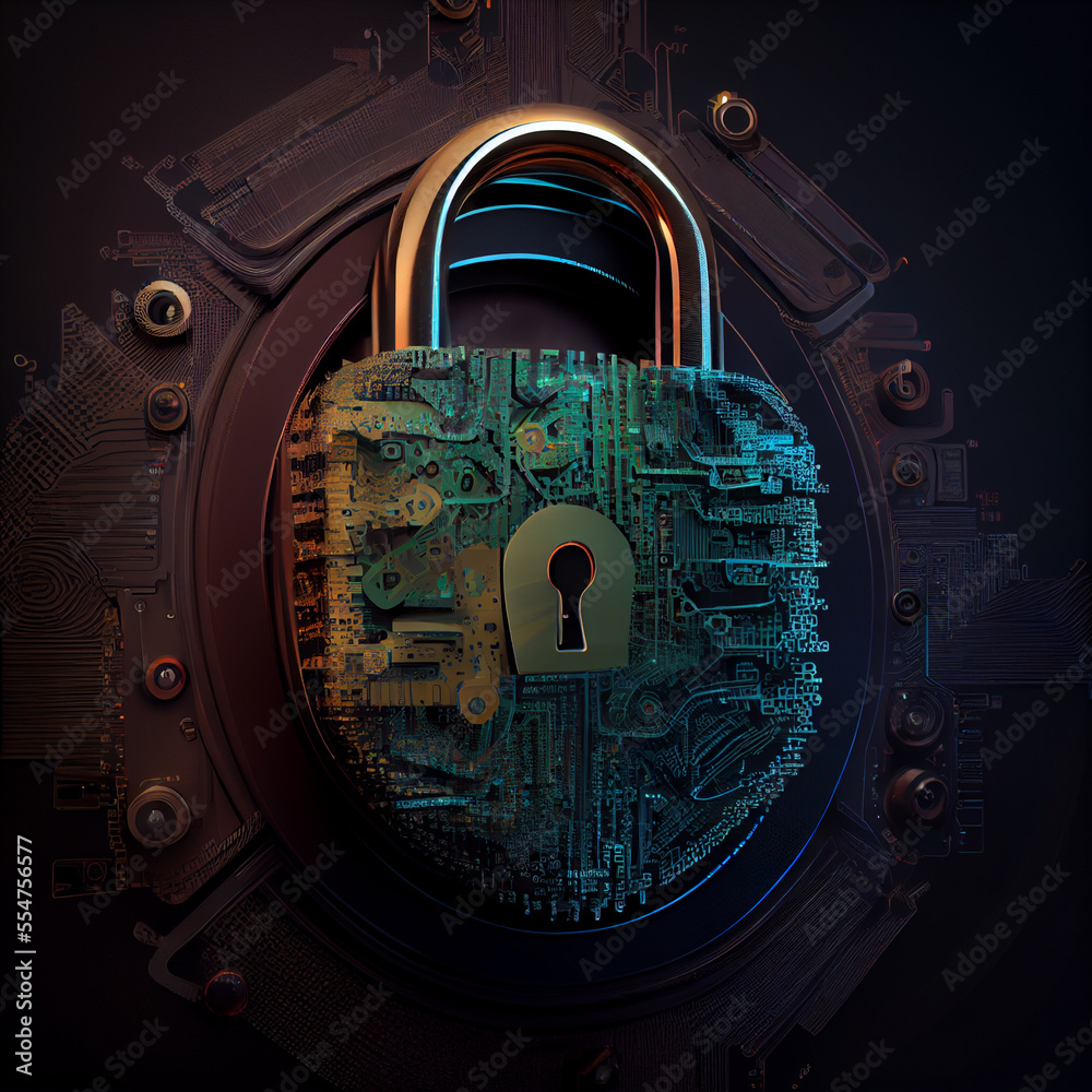 Cybersecurity digital security rendering - obrazy, fototapety, plakaty 