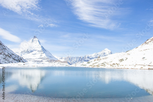 Beautiful landscape at Riffelsee Lake with Matterhorn background, Switzerland