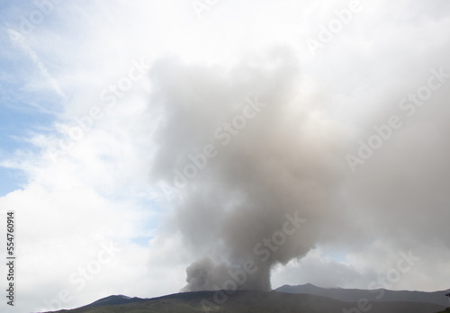 Volcanic erupting at Mount Aso, Kumamoto, Japan