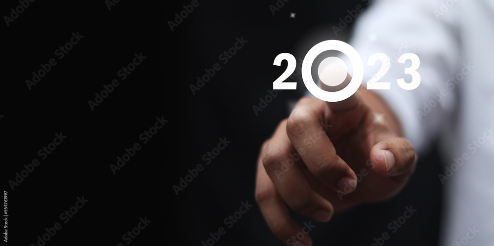 Goal in the new year 2023. Business development strategy, advancement and goal concept. Goal in the new year 2023. Business development strategy, advancement and goal concept.