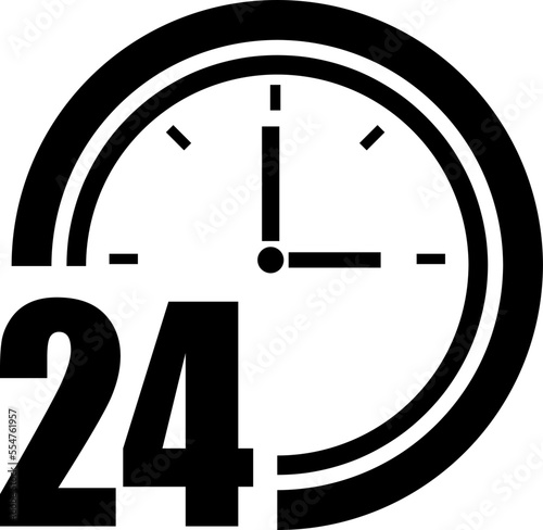 24 hour service vector icon. Black illustration isolated on white background..eps