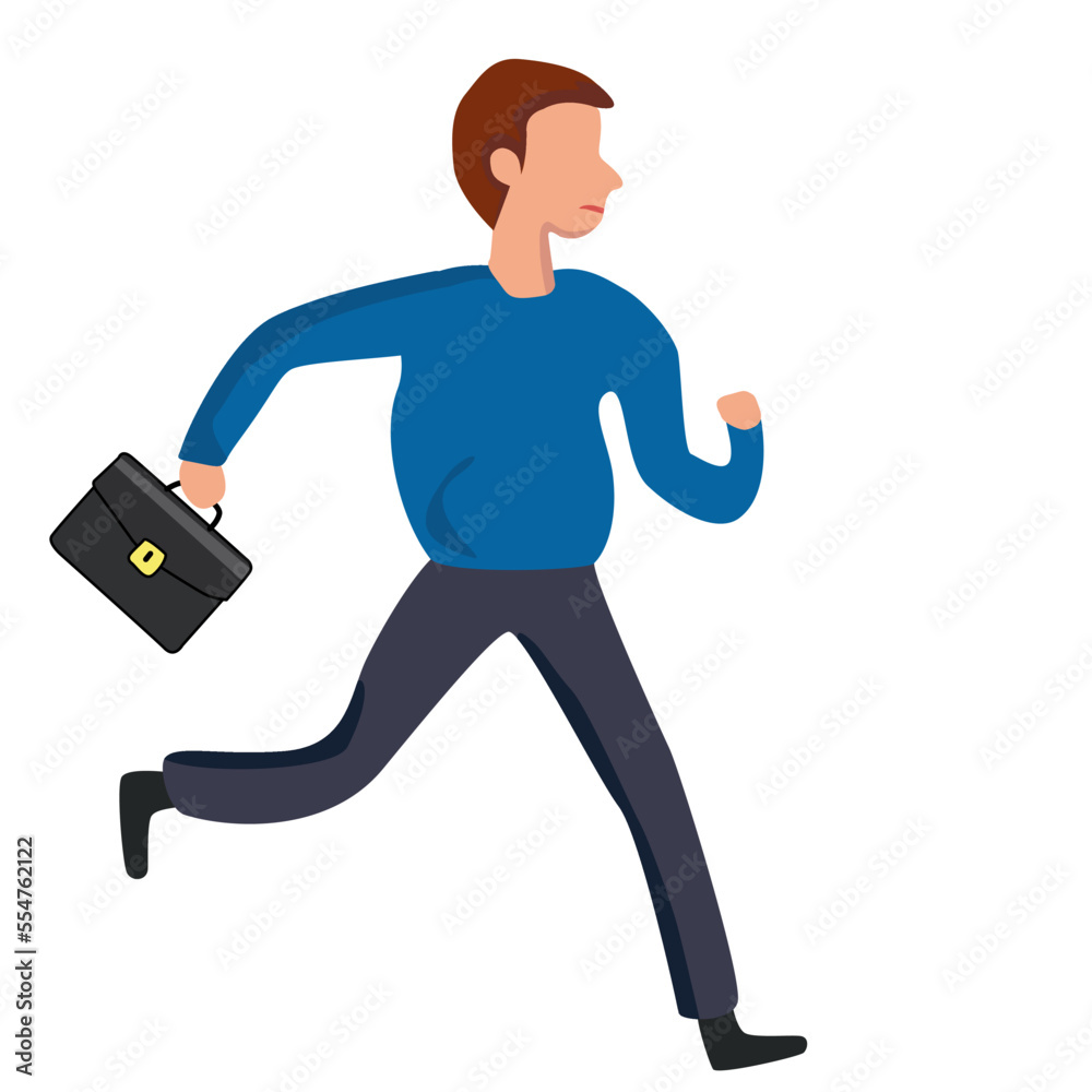 Flat style illustration Simple cartoon of a man hold briefcase running, business concept Flat style illustration Simple cartoon of a man hold briefcase running, business concept