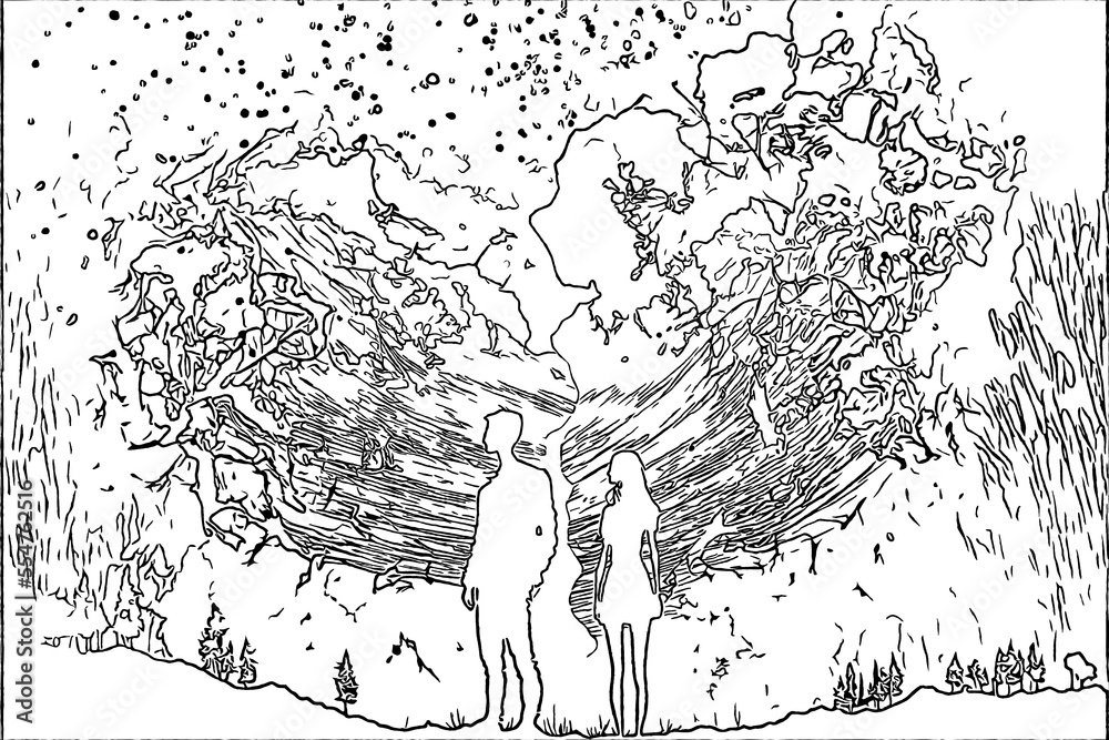 man and woman standing opposite of each other Coloring Pages On White ...