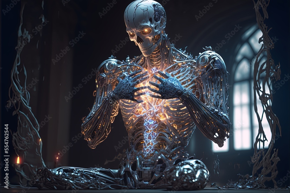 Skeleton Cyber Artificial Human: An AI Generated Illustration Stock- Illustration