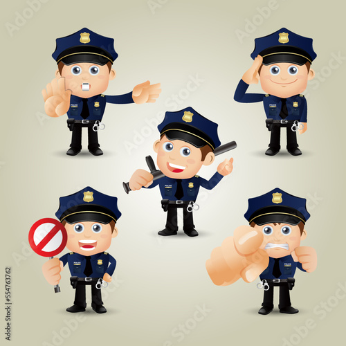 set of policeman characters in different poses