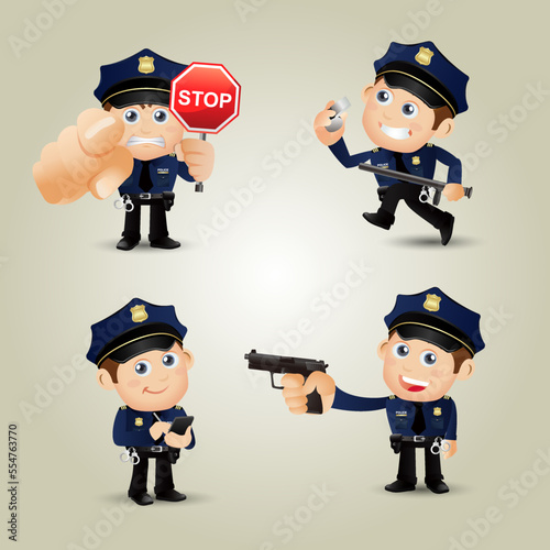 set of policeman characters in different poses