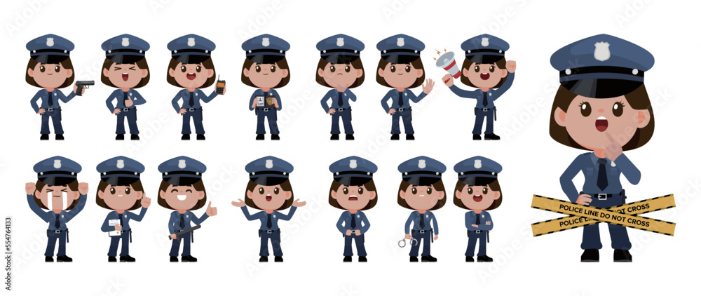 set of policeman characters in different poses set of policeman characters in different poses