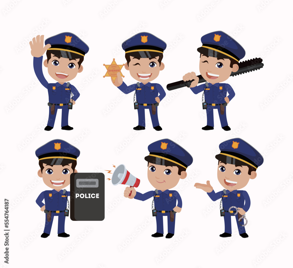 Cute policeman with different poses