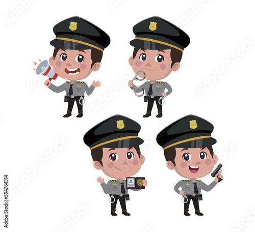 Cute policeman with different poses