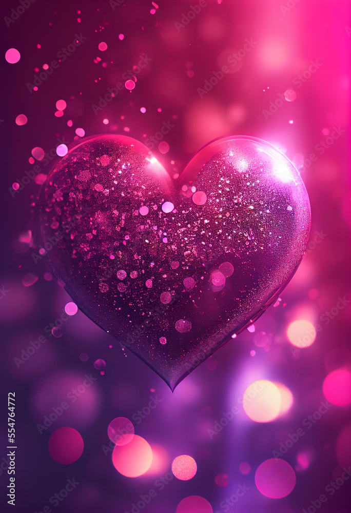 Love Shape Pink and Gold Glitter Particle Background. Valentine Love Shape Glitter Background Themes Illustration. Shiny Heart Shape Sparkle Backdrop