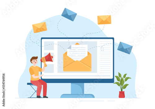 Email Service with Correspondence Delivery, Electronic Mail Message and Business Marketing in Flat Cartoon Hand Drawn Templates Illustration