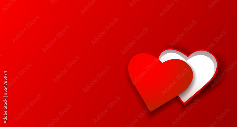 Red background for valentine's day design.Heart gift box decorated on red background.Valentine's Day concept.
