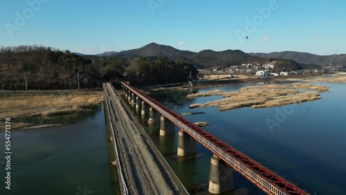 Wallpaper Mural Old train track aerial view in winter, South Korea Torontodigital.ca