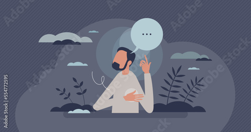 Inner intuition and mind insight with sixth sense feeling tiny person concept. Imagination, cognition and self awareness as mental intellect judgment sign vector illustration. Plan decision thoughts.