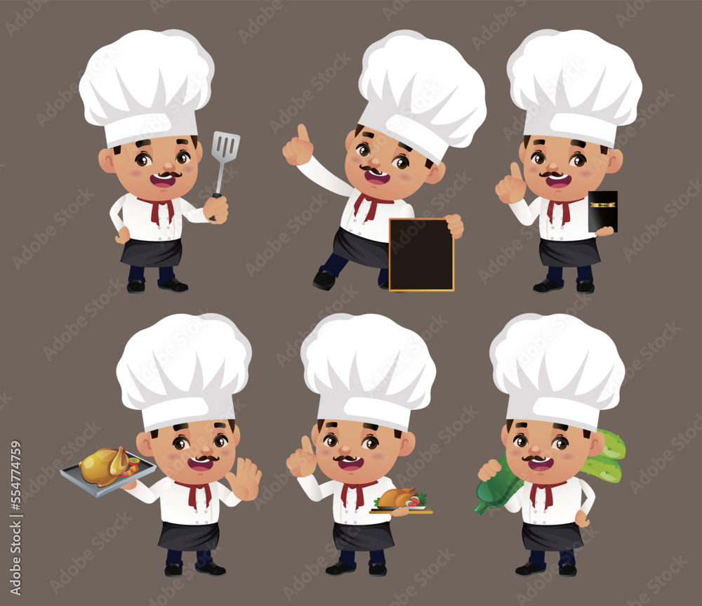 Set of Chef characters in different poses Set of Chef characters in different poses