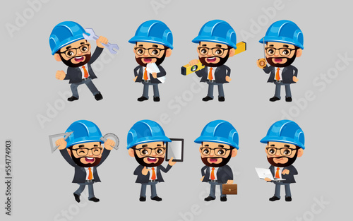Set of engineer  with different poses