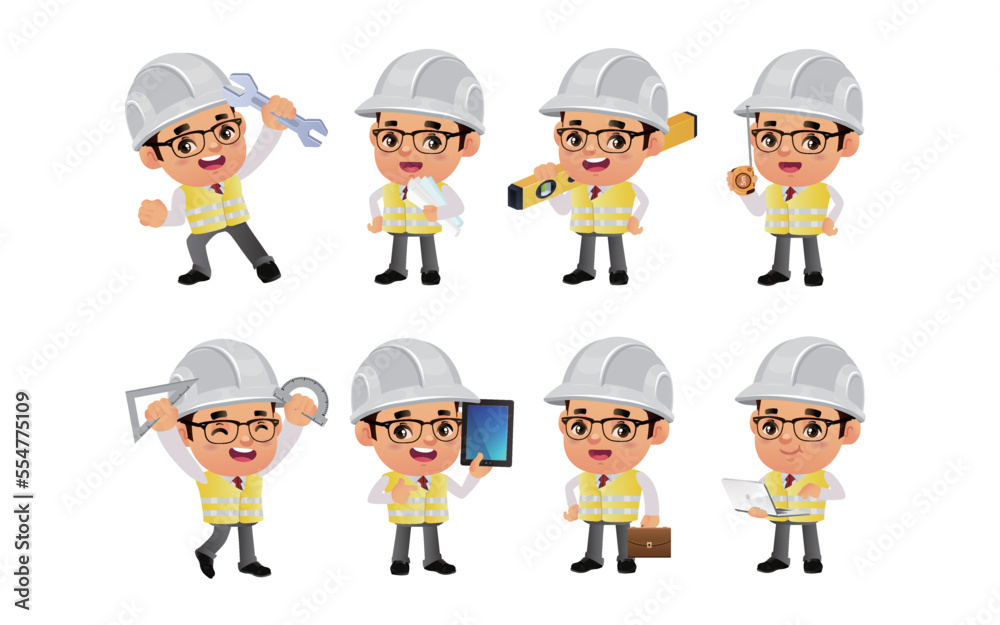 Engineer with different poses