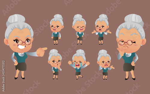Set of old person with different emotions
