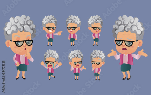 Set of old person with different emotions