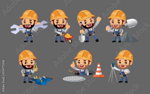 construction worker with different poses