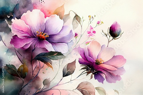 Beautiful flowers, watercolour painting. Generative art