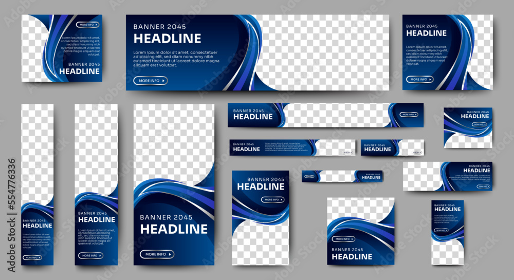Abstract banner design web template Set, Horizontal header web banner.  Modern Gradient Blue cover header background for website design, Social  Media Cover ads banner, flyer, invitation card Stock Vector | Adobe Stock