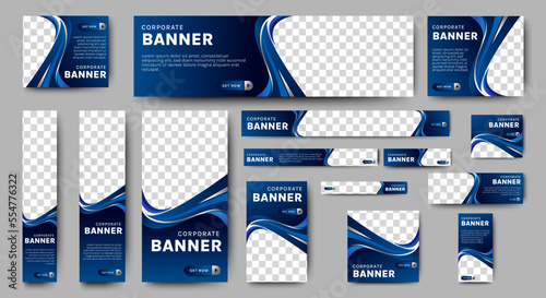 Abstract banner design web template Set, Horizontal header web banner. Modern Gradient Blue cover header background for website design, Social Media Cover ads banner, flyer, invitation card
