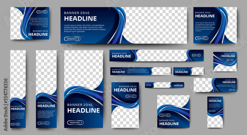 Abstract banner design web template Set, Horizontal header web banner. Modern Gradient Blue cover header background for website design, Social Media Cover ads banner, flyer, invitation card