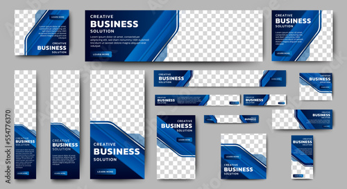 Abstract banner design web template Set, Horizontal header web banner. Modern Gradient Blue cover header background for website design, Social Media Cover ads banner, flyer, invitation card