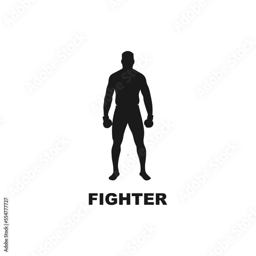 Heavyweight silhouette. Fighter logo. Mixed Martial Arts pose icon, sign or symbol. Simple black vector illustration.