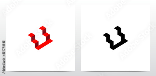 Abstract Stairs Red Carpet Letter Logo Design U