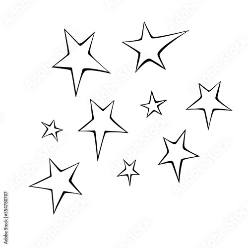 Set of stars icon. Design elements, clip arts on the theme of night sky, UFO, space. Doodle vector illustration.