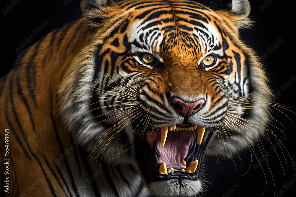 Close Up Portraits of roaring Bengal Tiger. Digital artwork Stock  Illustration, bengal tiger