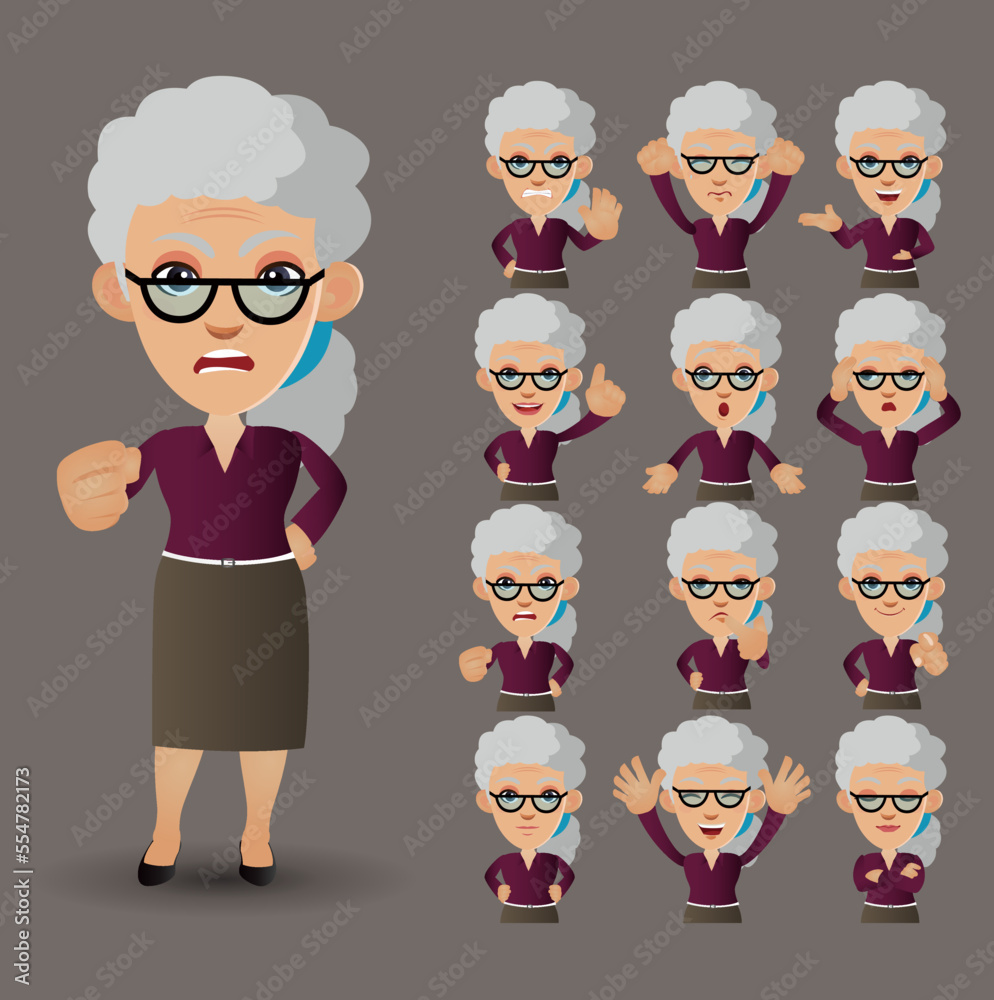 Cute Set - Set of old people with different emotion Cute Set - Set of old people with different emotion